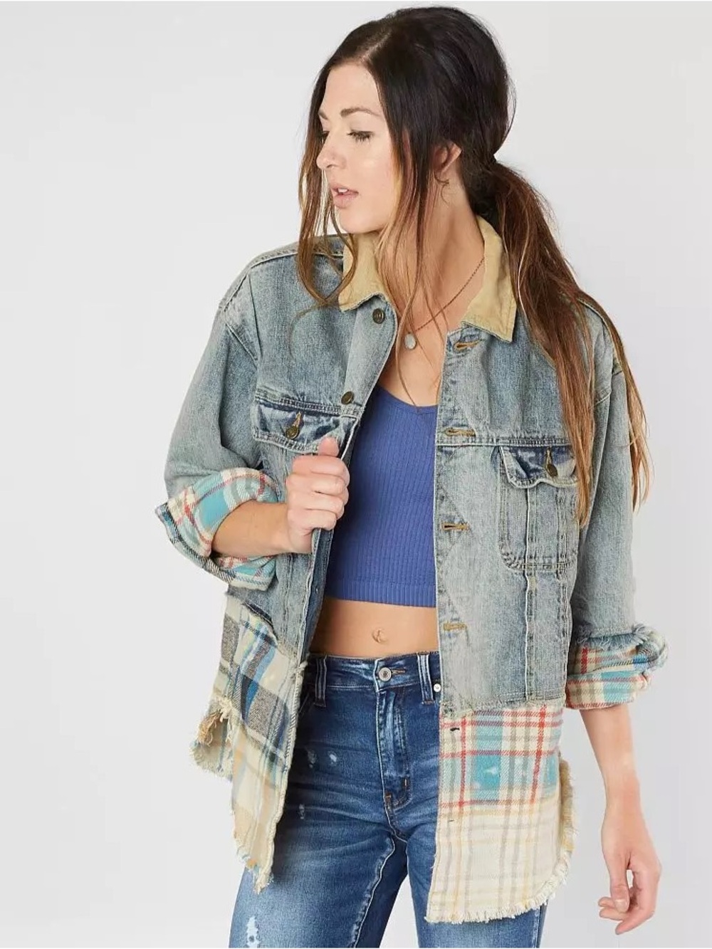 SOLD - Free People Sirius Mixed Denim Jacket